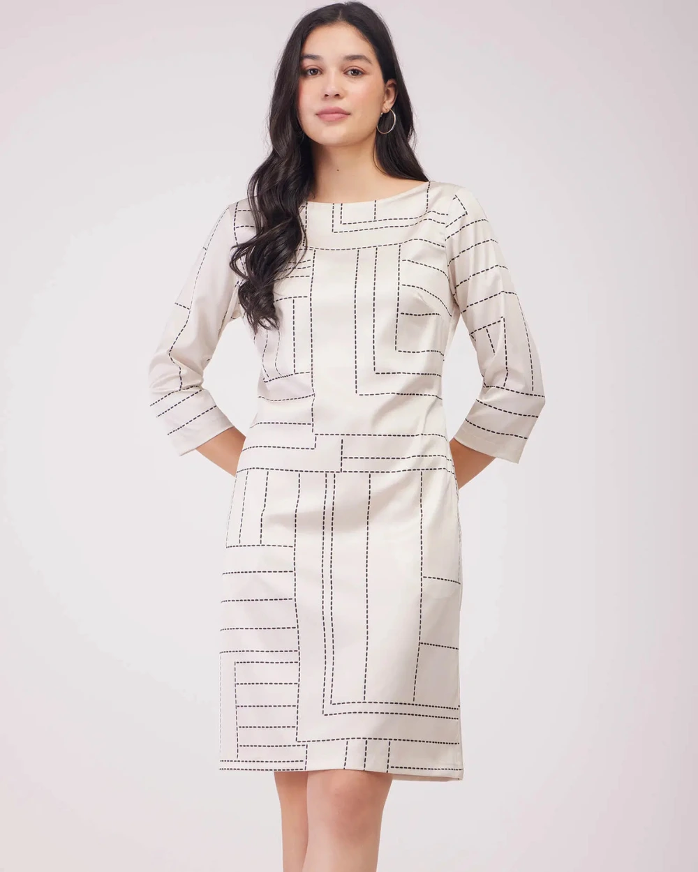 Stretch satin shift dress- Off White