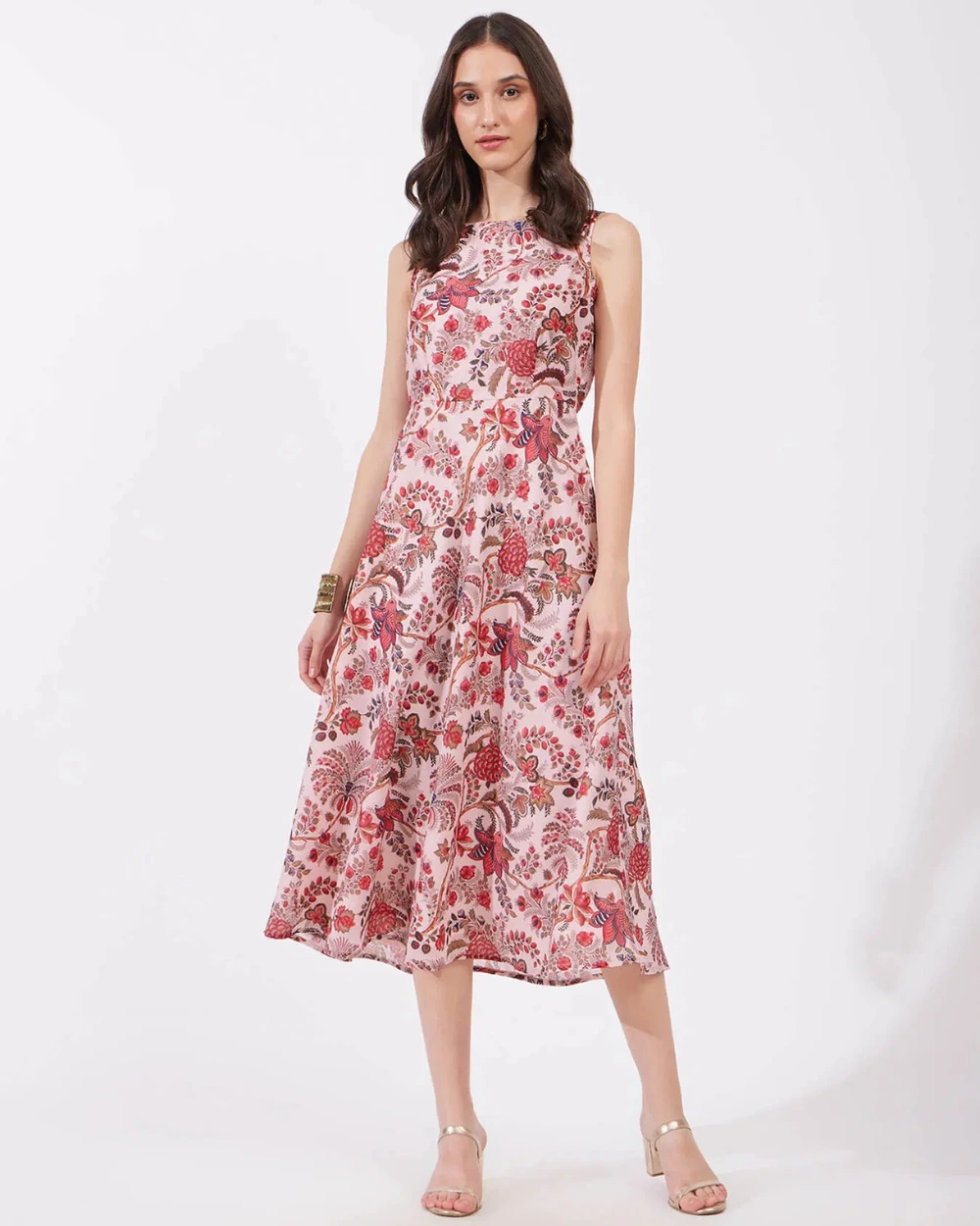 Chanderi floral boat neck dress